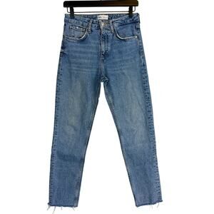 Zara Womens High Rise Slim Straight Ankle Jeans Raw Hem 27” - 4